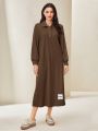 SHEIN Mulvari Ladies' Solid Color Turn-down Collar Shirt Dress