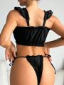 Women's Ruffle Trim Padded Knot Side Bikini Set