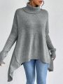 SHEIN Essnce Turtleneck Drop Shoulder Asymmetrical Hem Sweater