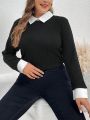 SHEIN LUNE Plus Size Mock Two-piece Waffle Ribbed Collar Long Sleeve T-shirt