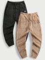 SHEIN Men 2pcs Letter Patched Drawstring Waist Teddy Pants