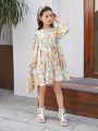 SHEIN Tween Girls' Fashionable Elegant Animal & Floral Print Dress