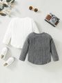 2pcs Baby Boys' Texture Fabric Casual Daily Wear Top For Winter