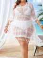 SHEIN Swim BohoFeel Plus Size Women'S Solid Color See-Through Cover Up Dress, 1pc