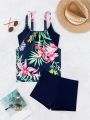 SHEIN Swim Lushore Summer Beach Tropical Print Shorts Tankini