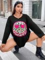 Fashionable Casual Loose Fit Leopard Print Face Printed Plus-size T-shirt