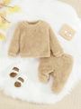 SHEIN Baby Girl Solid Teddy Sweatshirt & Pants