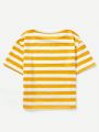 SHEIN Kids EVRYDAY Tween Girl Striped Bear Patched Detail Tee