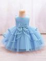 Baby Girl Bowknot Decorated Mesh Patchwork Sleeveless Formal Dress