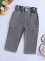 Baby Girls' Light Washed Casual Denim Jeans With Elastic Waist