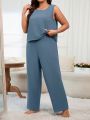 Plus Size Lace Backless Split Design Cami & Long Pants Pajama Set