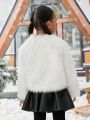 SHEIN Kids Cooltwn Young Girl Solid Open Front Fuzzy Coat