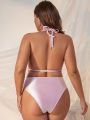 SHEIN Swim Mod Plus Size Halter Neck Tie Swimsuit Set