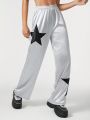 Le freak c est chic Women's Elastic Waist Contrast Star Pattern Wide Leg Pants