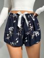 Floral Print Bow Front Sleep Shorts