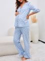 Maternity Polka Dot Print Ruffle Hem PJ Set