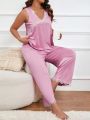 Women's Plus Size Lace Trimmed Cute Camisole And Long Pants Pajama Set