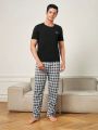 Men'S Letter Printed Short Sleeve Pajama Set