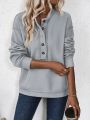 Womens' Half-Button Casual Sweater With Slouchy Shoulder