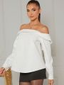 Luxe Solid Off-Shoulder Long Sleeve Blouse