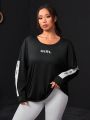 Yoga High Street Women'S Plus Size Round Neck Long Sleeve Sports T-Shirt With Letter Print