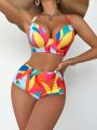 SHEIN DD+ Women'S Full Printed Cross Back Swimsuit Set