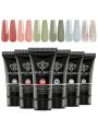 Modelones 6 Colors Poly Nail Gel Set, 2023 Summer Sunny Poly Nail Extension Gel Colors Tubes Kit Glitter Pastel Nude Coral Green Light Blue Neutral Collection All Seasons Professional Manicure Salon at Home