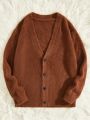 SHEIN Men Solid Button Front Fleece Cardigan