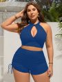 SHEIN Swim SXY Plus Size Women's Textured Fabric Vest-style Tankini Swimsuit