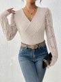 SHEIN Frenchy Women's Lace Long Sleeve Wrap Top