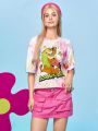 SCOOBY-DOO X SHEIN Men's Tie-Dyed Cartoon Letter Print T-Shirt