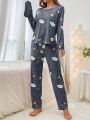 Printed Long Sleeve Top And Pants Pajama Set