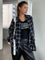 DAZY Oversized Plaid Shirt With Drop Shoulders