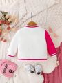 Baby Girl Rabbit & Letter Graphic Two Tone Varsity Jacket