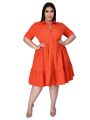 Plus Size Women's Ruffled Hem Shirt Dress