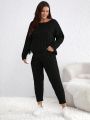 Plus Size Solid Color Casual Sweater Set