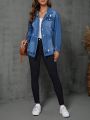 SHEIN LUNE Distressed Turn Down Collar Denim Jacket