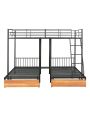 Triple Full Over Twin & Twin Size Metal Bunk Beds with Built-in Ladder Headboard and Footboard for Family Bedrooms, Divided into Three Separate beds with Drawers and Guardrails