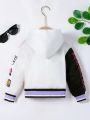 Young Girl Embroidery Letter Pattern Colorblock Varsity Jacket Without Hoodie