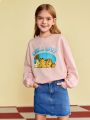 GARFIELD X SHEIN Tween Girl Cartoon Print Round Neck Sweatshirt