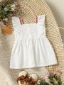 Baby Girl Geometric Jacquard Ribbon Short Sleeve Casual Cute Dress