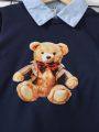 SHEIN Young Boy Bear Print Contrast Collar 2 In 1 Sweatshirt & Pants