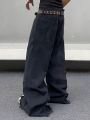 Men's Raw Hem Wide Leg Jeans Without Belt