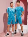 Manfinity Unisex Men's Velour Knitted Casual Short Sleeve T-Shirt And Shorts Set