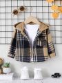 SHEIN Baby Boys' Hooded Patchwork Plaid Jacket