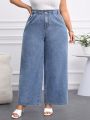 SHEIN LUNE Plus-size Paper Bag Waist Wide Leg Jeans