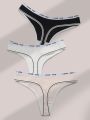 3pcs Women's Alphabet Print Bandage Thong Underwear Set