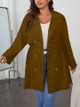 SHEIN Essnce Plus Size Double-breasted Mid-length Trench Coat