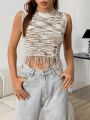 Fringed Knitted Top With Cut-out Design
