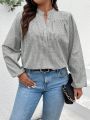 SHEIN Privé Women'S Plus Size Notched Collar Striped Shirt